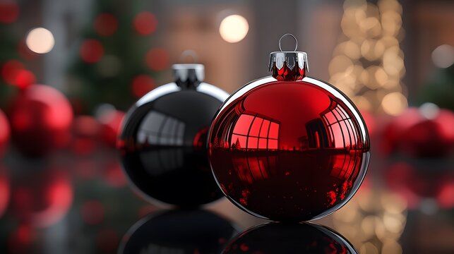 Red and black Christmas ball ornaments with reflex