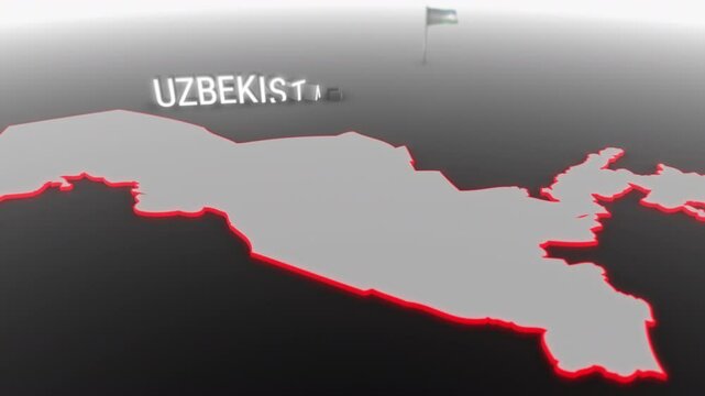 3d animated map of Uzbekistan gets hit and fractured by the text &ldquo;Climate Crisis&rdquo;