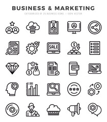 Business & Marketing Lineal icons collection. 25 icon set. Vector illustration.