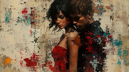 Romantic Portrait Painting: Couple in Love, Abstract Expressionism