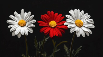 Obraz premium Red white flowers display gradient yellow computer soft texture daisy tones black background dreamy color greed daisies grey venetian 