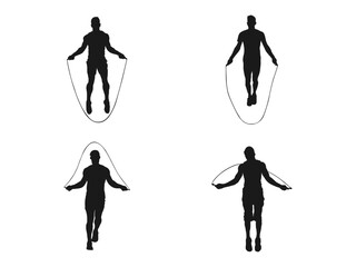 Young man jumping rope silhouette. Sportsman skipping with jump rope vector silhouette. Aerobic exercises, jump activity, health concept. Skipping Rope silhouette icon isolated on white background.