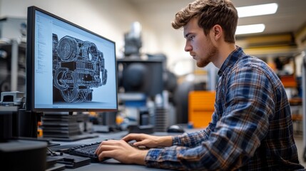 Engineer Doing 3D CAD Model Design, Generative AI