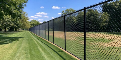 Chain-Link Fence Under Blue Sky in Open Field