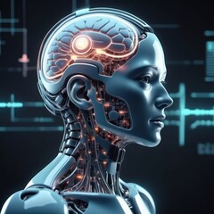 A sleek, humanoid robot with a futuristic design features metallic accents, glowing elements, and expressive eyes, embodying advanced technology and innovation