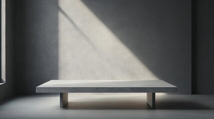 Obraz premium 3D tabletop with a raw concrete texture, soft light illuminating the space, creating a minimalist setting for elegant product presentations