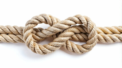 Obraz premium Rope with a knot isolated on a white background, perfect for instructional materials and nautical themes.