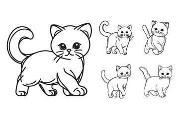 Hand-drawn black and white clipart depicts a cute cat standing