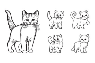 Line art captures a lovely cat pet in an upright stance