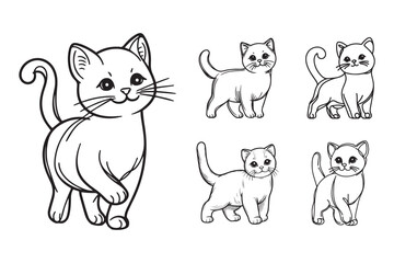 The standing pose of a pet cat is represented in line art