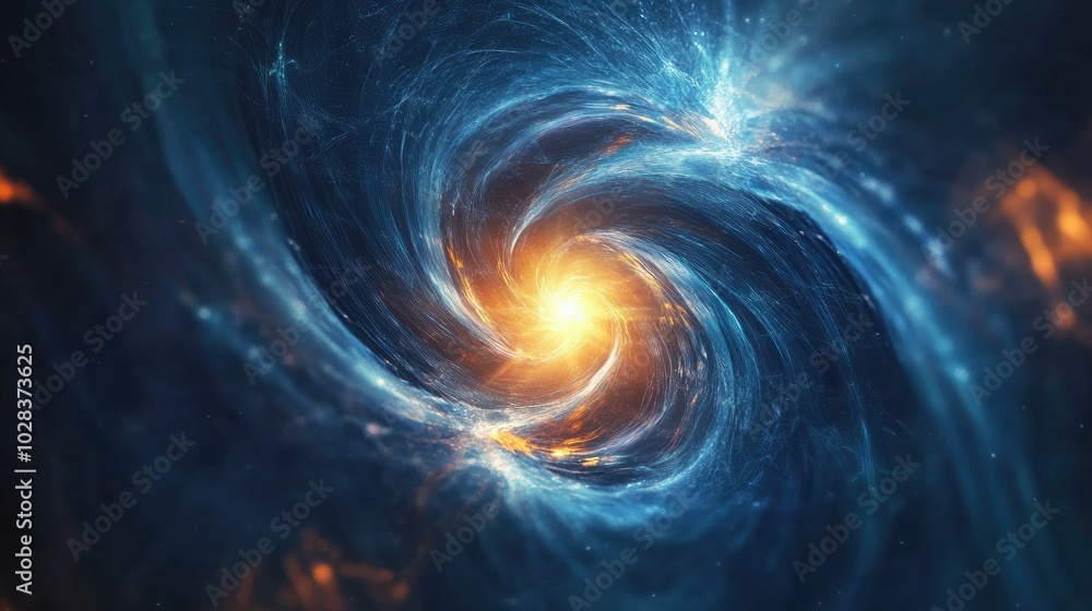Fototapete a dynamic abstract image featuring swirling blue patterns and bright lens flares, conveying energy a