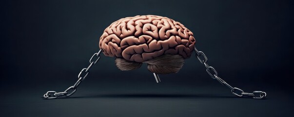 Conceptual representation of a brain chained, symbolizing mental constraints or restrictions.