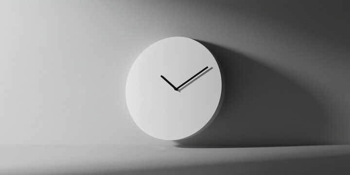 white clock and shadow againt grey wall