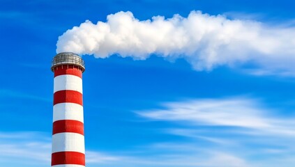 Factory with Smokestacks Emitting Steam