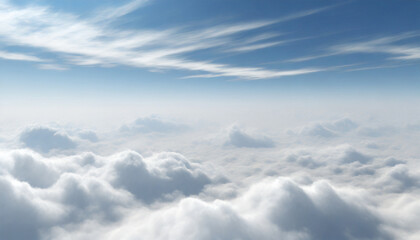 Fototapeta premium Beautiful blue sky above white fluffy clouds. Natural beauty cloudscape. Breathtaking view. Dreamland