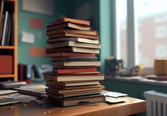 Stack of Books with Blurred Background