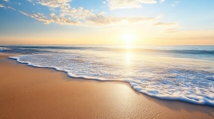 Obraz premium Serene Ocean Sunset Over Sandy Shoreline