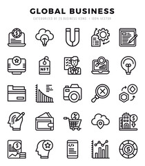 Collection of Global Business 25 Lineal Icons Pack.