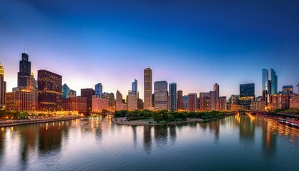 Fototapeta premium A mesmerizing cityscape bathed in the warm glow of the setting sun.