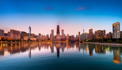 Naklejka premium Vibrant Chicago Skyline at Dusk Other combined phrases