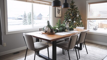 Fototapeta premium Cozy Winter Dining Room with Christmas Decor
