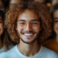 Obraz premium many young professionals students working and smiling. You feel enjoy when you look the picture