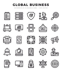 Global Business Icons Pack. Lineal icons set. Lineal icon collection set.