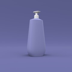Elegant cosmetic bottle closeup on purple background. Modern cover design. 3d illustration.