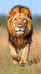 Obraz premium Majestic Lion in African Savannah Landscape