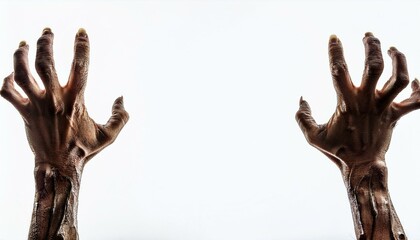 Scary hands of monsters on a white background, created with Generative AI technology.