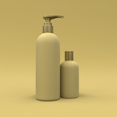 Elegant cosmetic bottle closeup on green background. Modern cover design. 3d illustration.