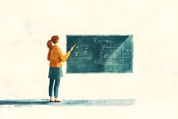 nauczyciel, tablica, kreda, nauczanie, edukacja, minimalistyczne, symboliczne, estetyczne, prostota, prosta ilustracja, dzielenie się wiedzą, klasyczna edukacja, figura nauczyciela, symbol wiedzy, pro