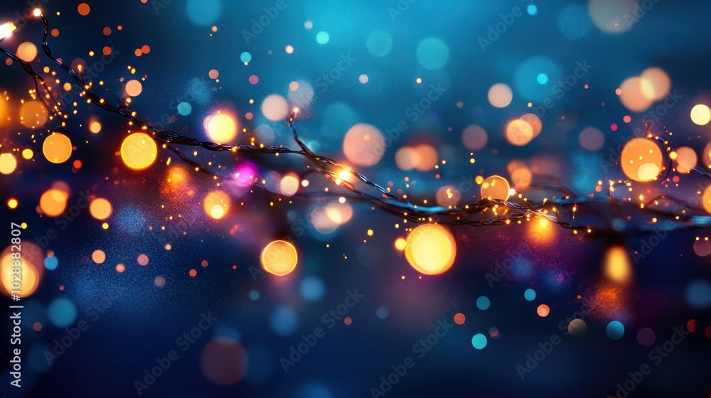 Poster abstract bokeh texture christmas lights on a dark background. sparkling lights product background. b