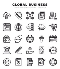 Set of Lineal Global Business Icons. Lineal art icon. Vector illustration