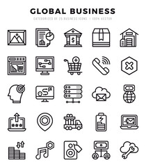 Global Business icons set. Collection of simple Lineal web icons.