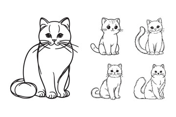 Line Art Pet Cute Cat Playful Sitting Pose Art Black and White Illustration Hand Drawn Clipart