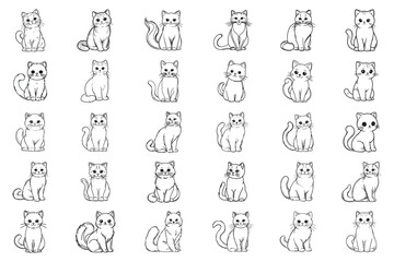 Bundle Line Art Pet Cute Cat Playful Sitting Pose Art playful pet cat Illustration Hand Drawn Clipart