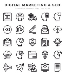 Digital Marketing & SEO Icons bundle. Lineal style Icons. Vector illustration.