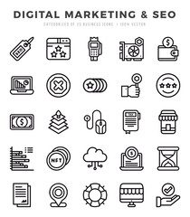 Digital Marketing & SEO Icons Pack. Lineal icons set. Lineal icon collection set.