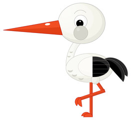 Cartoon animal bird stork on white background illustration for kids