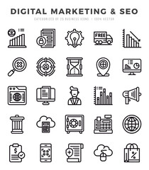 Simple Set of Digital Marketing & SEO Related Vector Lineal Icons.