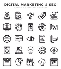 Digital Marketing & SEO icons set. Collection of simple Lineal web icons.