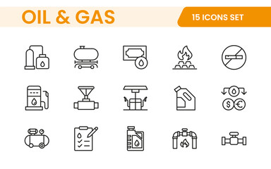 Set of Oil Gas Industry Line Icons. Contains such Icons as Gas Station, Oil Factories, Transportation, and more. line icon set.