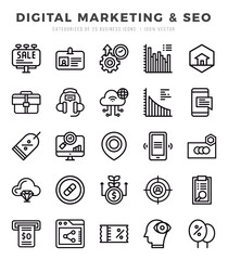 Set of Digital Marketing & SEO Icons Lineal icons collection.