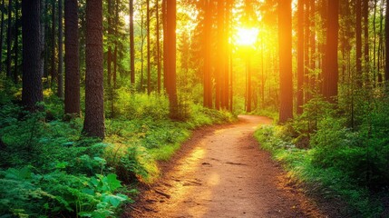Serene Forest Pathway at Sunrise