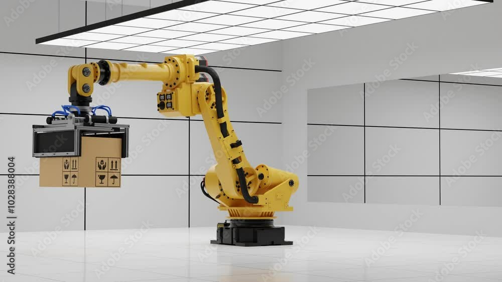 Poster testing and handling robotic arm in white room background-3d rendering