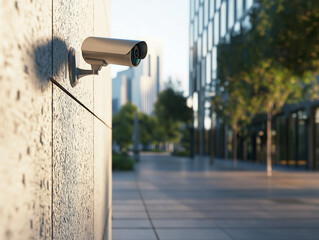 A building security camera in an outdoor area. AI generation