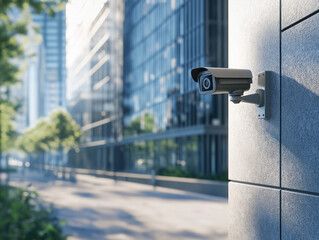 A building security camera in an outdoor area. AI generation
