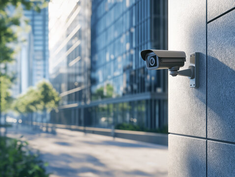 A building security camera in an outdoor area. AI generation