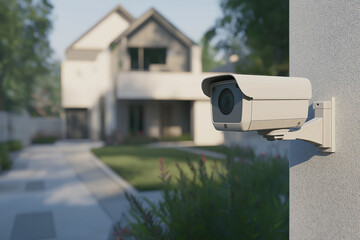 A building security camera in an outdoor area. AI generation